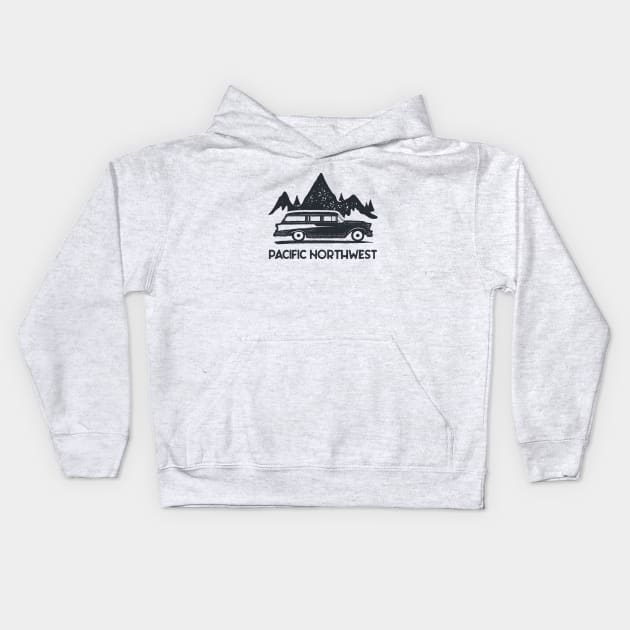 PNW Retro Station Wagon Kids Hoodie by happysquatch